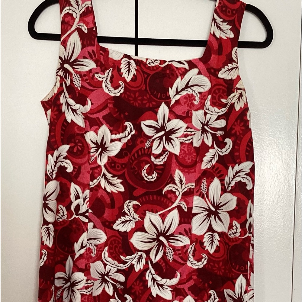 Red and white flower batik short dress XS
